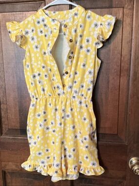 Girls' Yellow Floral Ruffle One-Piece Romper